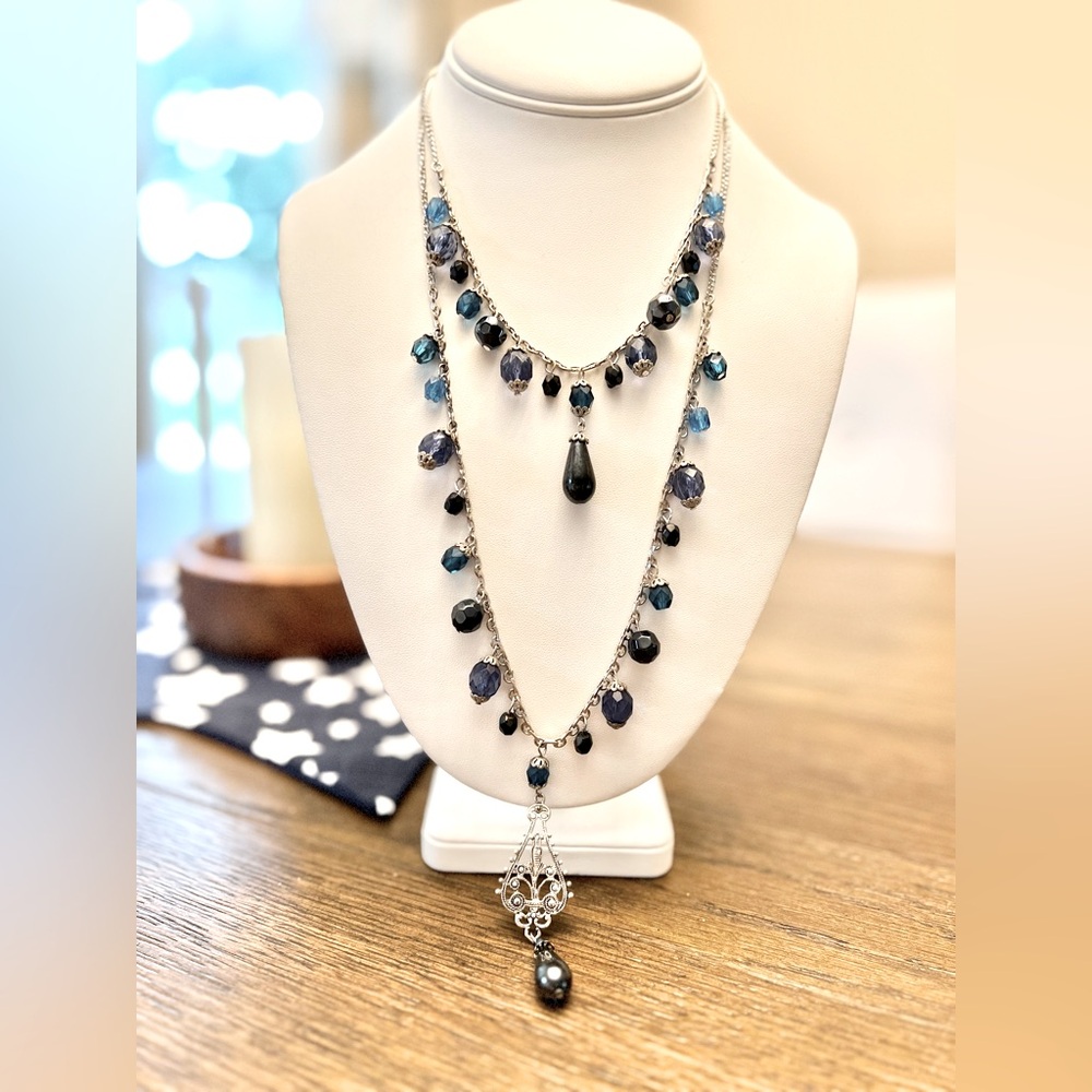 Elegant Silver and Blue Beaded Necklace